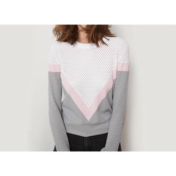 NEW AUTUMN CASHMERE mesh color block yoke pullover in dove - Picture 3 of 3